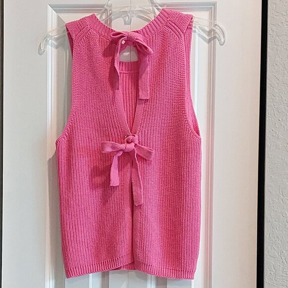 Neely Pink Knit Sweater Open Back with Ties Women's Size XS - Picture 4 of 6